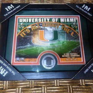NCAA Miami Hurricanes Coin Framed Stadium Photo Highland Mint Limited Th…